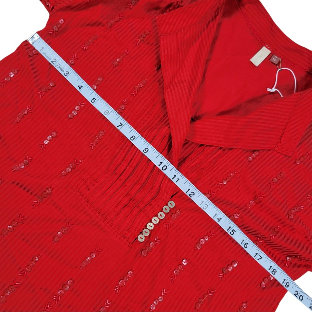 Pilcro Pintucked Button Down‎ Blouse Womens XS Red Beaded V-Neck Boho Anthro Top - Picture 8 of 9